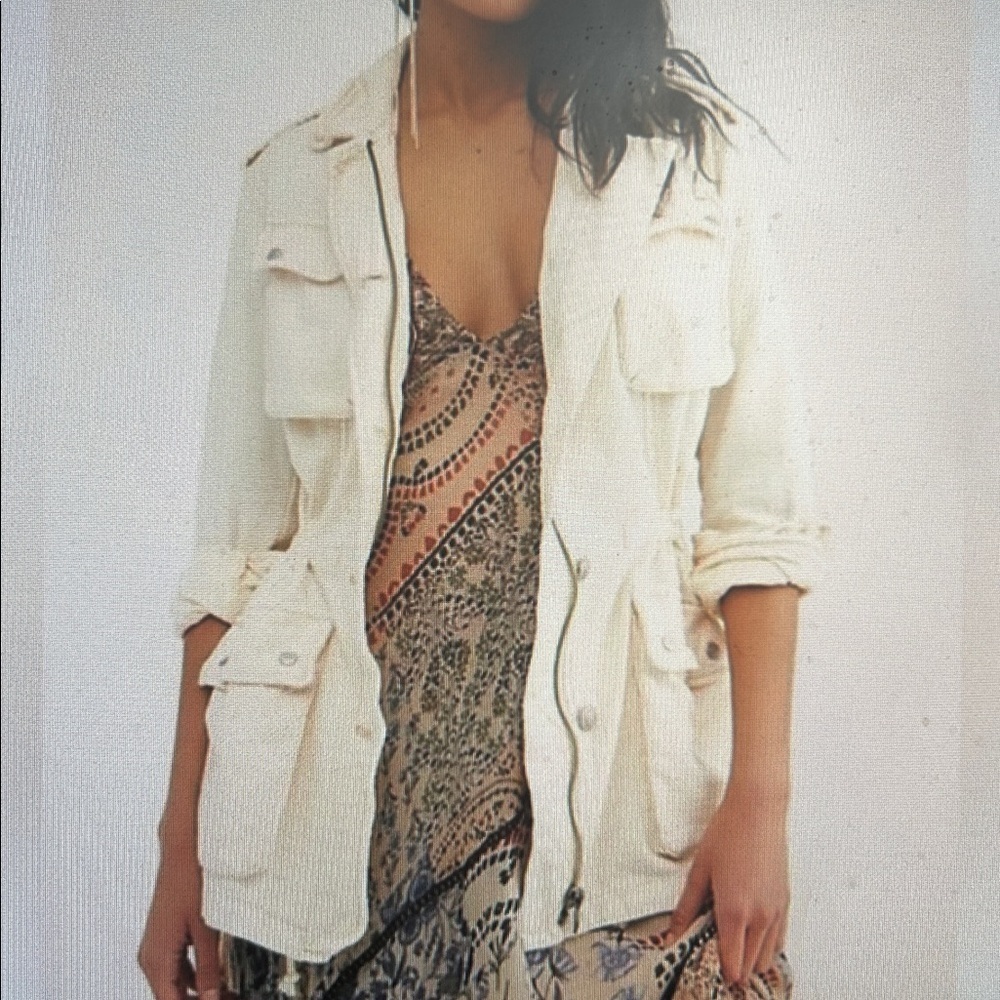 Free People SZ S Cream Utility Jacket Lightweight Coat Timeless Closet Staple